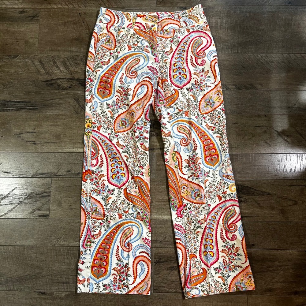JCrew Women's 6 Low Fit Boho Paisley Print Straight Leg Cotton Canvas Pants